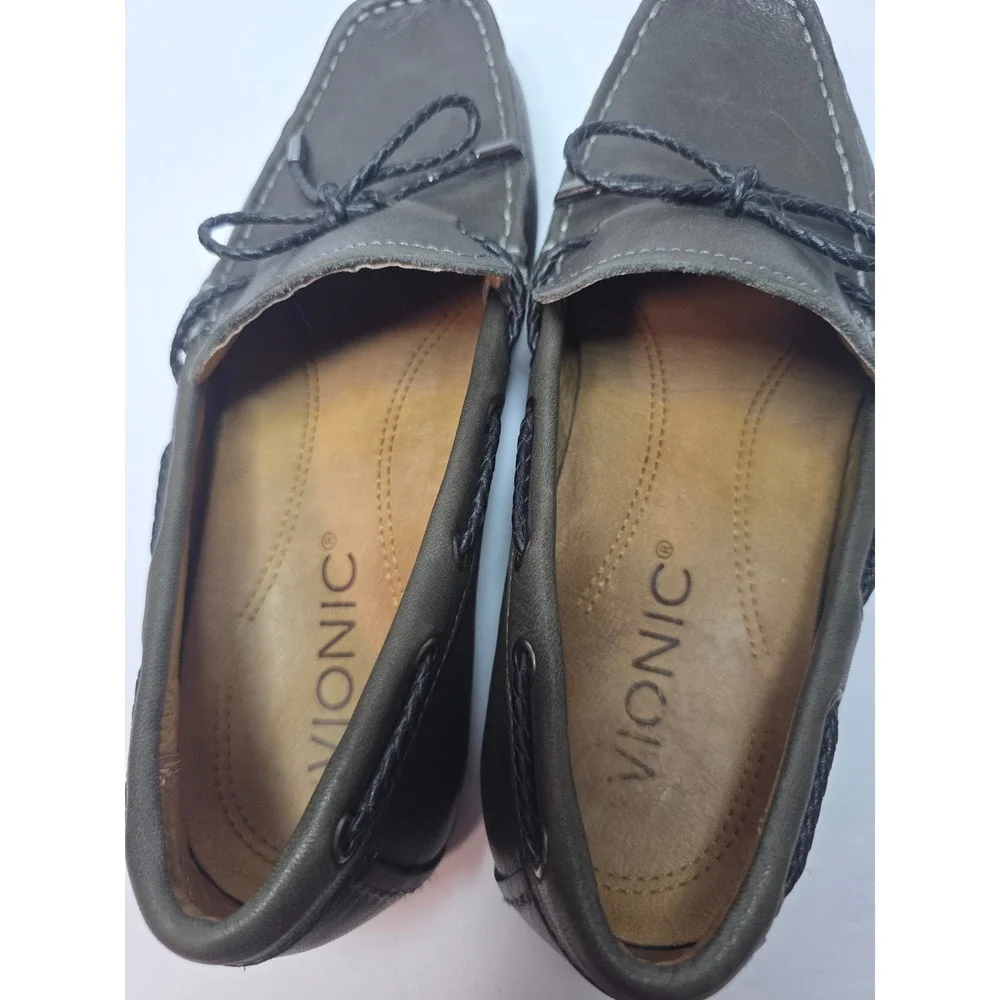 Vionic Luca Mens Olive Green Leather Driving Loafers Size 7 Orthotic Slip On